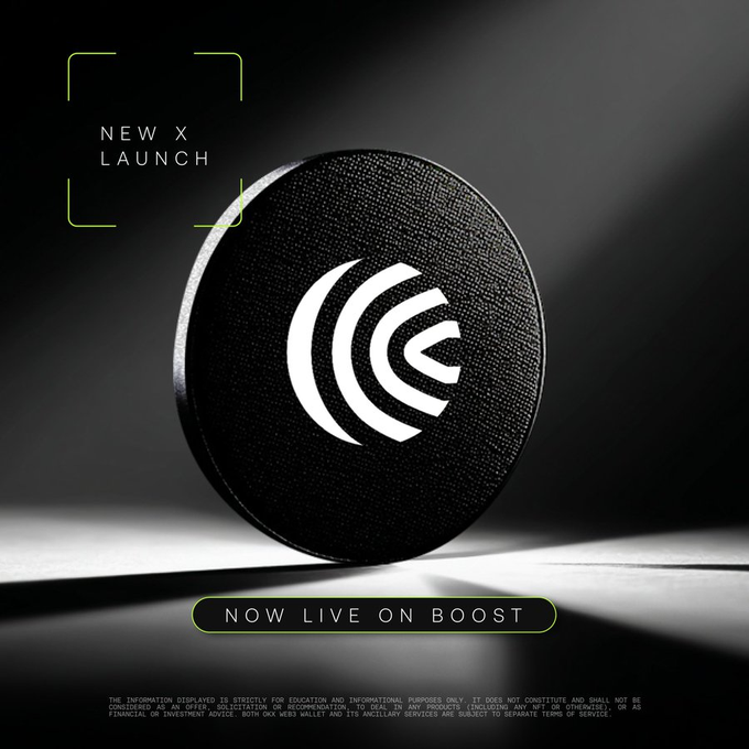 A sleek black circular device with a stylized "C" logo is featured against a dark background, with "NEW X LAUNCH" highlighted in the corner and "NOW LIVE ON BOOST" displayed at the bottom, promoting a $CAP token airdrop campaign with a 20 million token reward pool available until the end of June.