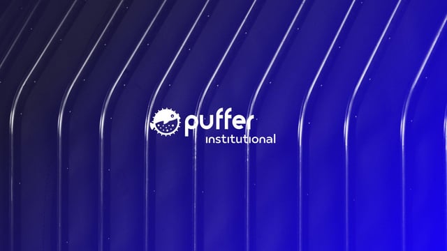 The image features a blue background with white text that reads "Puffier Institutional". The text is positioned at the top of the image, while the rest of the image is filled with vertical lines. These lines are arranged in a zigzag pattern, creating an interesting visual effect against the blue background. The image also includes a caption below it, which reads: "Ethereum institutional adoption is not only about ETH yield. It is about giving institutions secure access, operational control, and infrastructure built around risk."