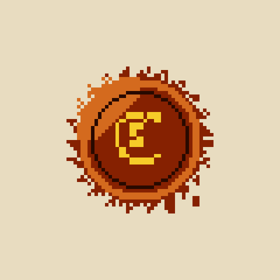 A pixel-art orange NFT coin features the letter "M" at its center, set against a cream background. The image represents the newly minted MancerXYZ NFT, symbolizing the 500,000 $MANCER tokens backing each piece to celebrate the launch.