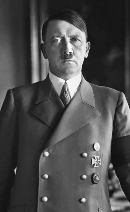 This black and white image depicts Adolf Hitler in a military uniform adorned with medals, creating an ironic contrast with the accompanying text "I HAD POSTPARTUM DEPRESSION."