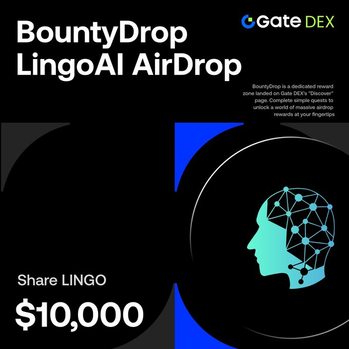 The image features an advertisement for a program named "Bounty Drop" by the creator of the program, who appears to be an AI researcher at Gate DEx. The promotional materials also suggest that the AI researcher has created a machine learning-based solution, which is likely related to the brain. The main element in the ad shows this technology and displays its features with blue shapes against black text. The post mentions that the program is being offered for free, attracting users to download it and use it immediately. It also provides details about how to engage in the program and includes a link to access the offer or purchase it.