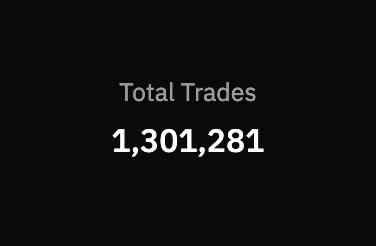 A dark screen displays white text reading "Total Trades" above the number "1,301,281".