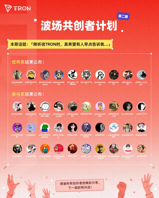 The image features a poster with a red background, displaying various social media icons such as Twitter handles, Facebook logos, and Instagram pictures of people. The poster also includes text that reads "哇!真的中奖了！非常感谢 @trondaoCN 和 TRON 团队的认可 从第一次听说 TRON", which suggests that the poster is promoting a social media platform or celebrating a particular event related to it. The presence of multiple Twitter handles and Facebook logos indicates that this could be an advertisement, campaign, or promotional material for these platforms.