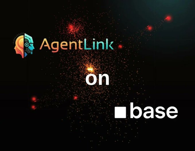 The image features a black background with white text that reads "Agent Link On Base" and "An agent centric blockchain infrastructure is being built on @base where software talks to software. Defining specific skills for autonomous entities is the core problem I am solving right now". The text is in white, which stands out against the black background.