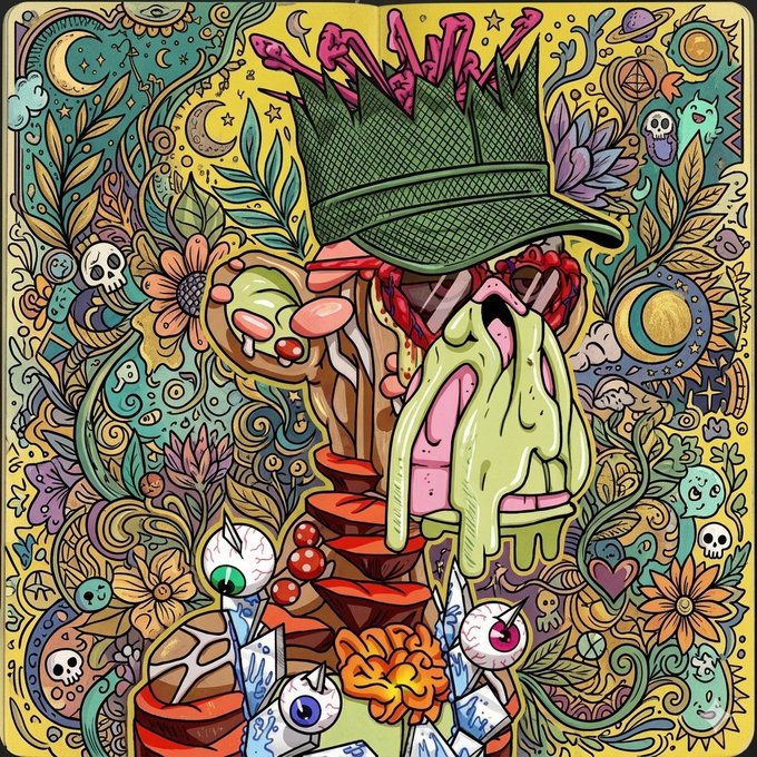 The image features a colorful illustration of a monkey wearing a hat, surrounded by various elements such as flowers, skulls, and other objects. The monkey appears to be wearing a crown, which adds an element of whimsy or fantasy to the scene. The background is filled with different colors and patterns that create a vibrant and lively atmosphere.

The post seems to be discussing the Quip network and the Arc Terminal, two projects that are gaining attention in the crypto world. These projects focus on securing the future and understanding the present respectively. The image itself does not provide any specific information about these projects or their relevance to the post's content.