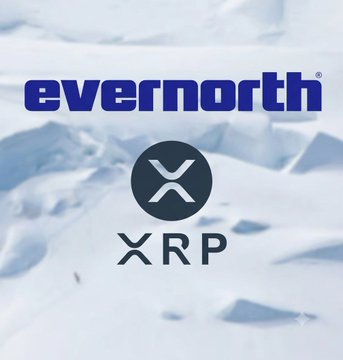 The image features the "evernorth" logo and the XRP cryptocurrency logo (with its distinctive "X" symbol) displayed against a snowy, icy mountain background. The graphic relates to the post by illustrating the SEC's activation of Evernorth's registration statement in connection with XRP, visually linking the two entities central to this crypto news update.