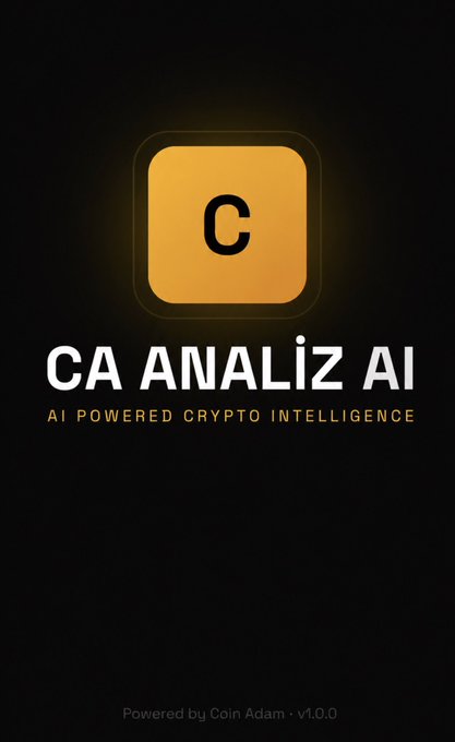 A dark-themed logo design featuring a golden square with the letter "C" inside, accompanied by the text "CA ANALİZ AI" and "AI POWERED CRYPTO INTELLIGENCE."