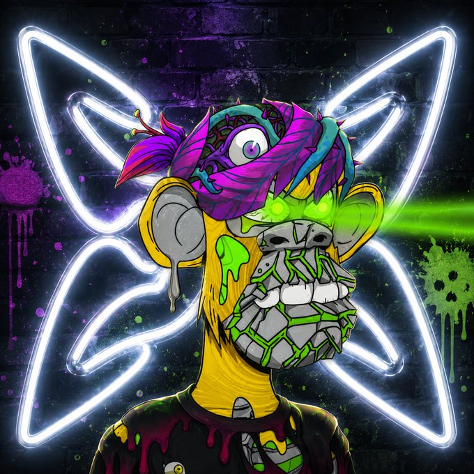 A colorful, graffiti-style illustration of a yellow character with a purple brain exposed, glowing green eyes, and a stone jaw, set against a brick wall with a glowing white X outline.
