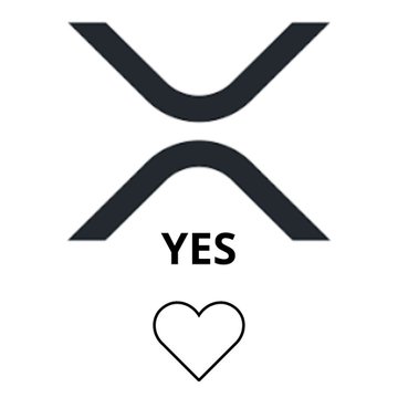 XRP logo with the word 'YES' and a heart symbol below it on a white background.