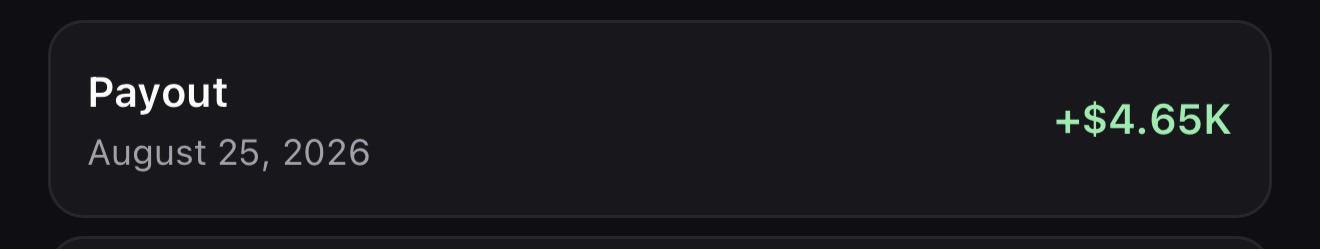 A dark-themed dashboard widget displays a "Payout" entry dated August 25, 2026, showing a green "+$4.65K" amount, which corresponds to the user celebrating their biggest payout day ever and sharing their callout rewards milestone.