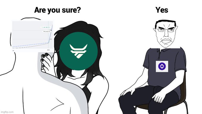 The meme uses the "Are you sure? Yes" Wojak format to depict a woman (labeled with the Morpho logo) nervously confronting a stoic man (labeled with an EOA/account icon) about who controls her Morpho position, with text questioning whether a bare EOA is secretly managing reallocation bots despite transparency claims.