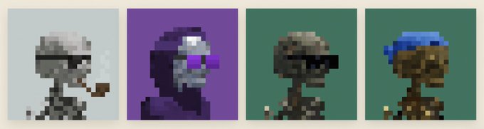 Four pixel art character sprites are displayed side by side, each wearing sunglasses in different styles.