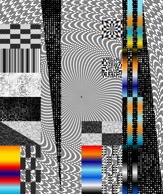 The image features a black and white abstract art piece with various shapes, including squares, rectangles, and circles. The artwork has a unique design that resembles a spiral pattern or a maze-like structure. The colors used are predominantly black, gray, and white, creating a monochromatic effect. The post reads "Gm! Curiosity" in the bottom right corner of the image.