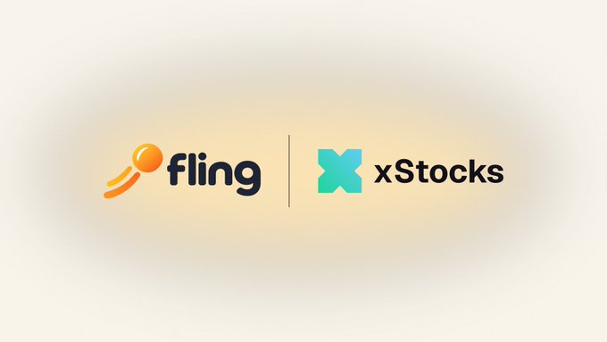 A logo graphic showing the "fling" logo alongside the "xStocks" logo on a light background.