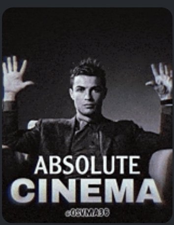A black-and-white meme image of a man with his hands raised against a wall, captioned 'ABSOLUTE CINEMA' with the handle @COSVMAS6.