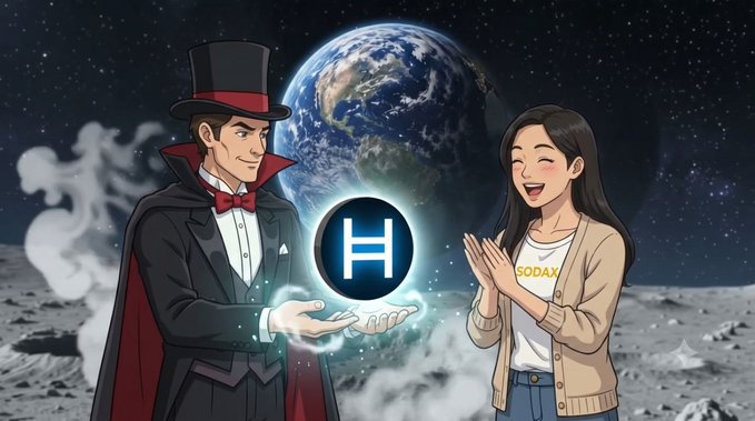 A digital illustration depicts a magician in a top hat and a smiling woman holding a glowing 'H' symbol against a lunar backdrop with Earth in the sky.