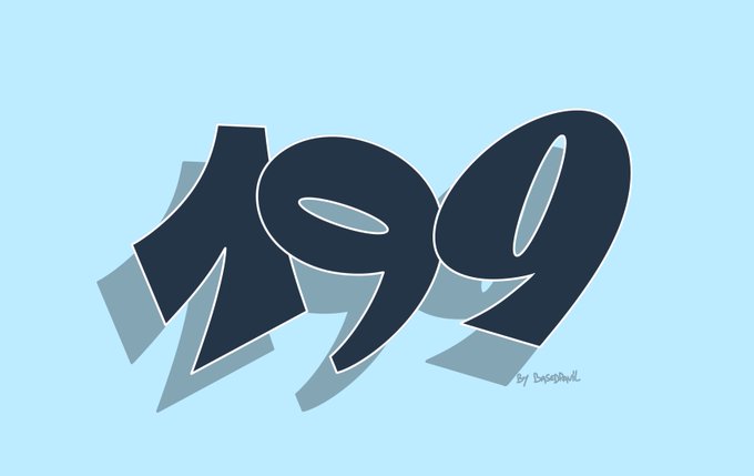 A digital graffiti-style illustration of the number '199' in bold dark blue with a shadow effect on a light blue background, signed 'by EvopsOneWall'.