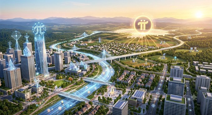 A futuristic cityscape features the Pi (π) cryptocurrency logo prominently displayed in the sky above a modern, connected urban landscape, symbolizing the technological advancement and global reach of Pi Network's ecosystem.

The accompanying text discusses Pi Network's protocol upgrades (V26/V27), aligning with Stellar's advanced standards for smart contract standardization—visually represented by the glowing Pi symbol radiating connectivity over the innovative smart city.