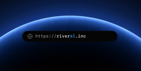 The image displays a stylized browser address bar showing "https://riverai.inc" against a dark blue background featuring the curved edge of a planet or globe. This visual complements the post by highlighting RiverAI's web presence as it introduces AI-powered automation to River's chain-abstraction infrastructure for multi-chain DeFi.