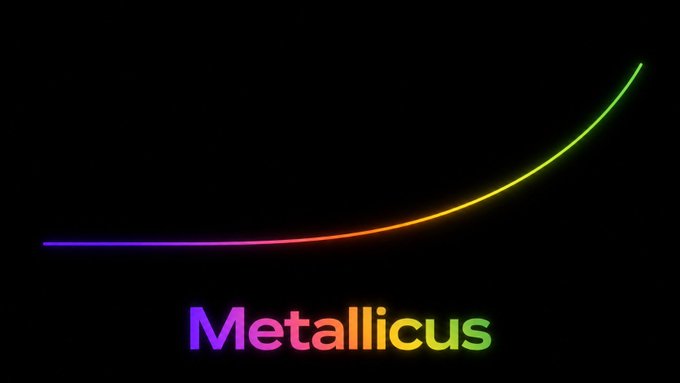 The image displays the "Metallicus" logo with a colorful gradient swoosh in green, yellow, orange, red, purple, and blue against a black background, representing the brand behind the $METAL token mentioned in the post about cryptocurrency investment risks and rewards.