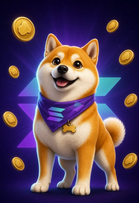 A cheerful Shiba Inu wearing a purple bandana with a Solana "X" logo, surrounded by gold BONK coins with bone emblems, set against a vibrant purple background. The image captures the meme-coin spirit of the $BONK community, visually echoing the post's discussion of the controversial governance attack and exchange delisting drama surrounding the token.