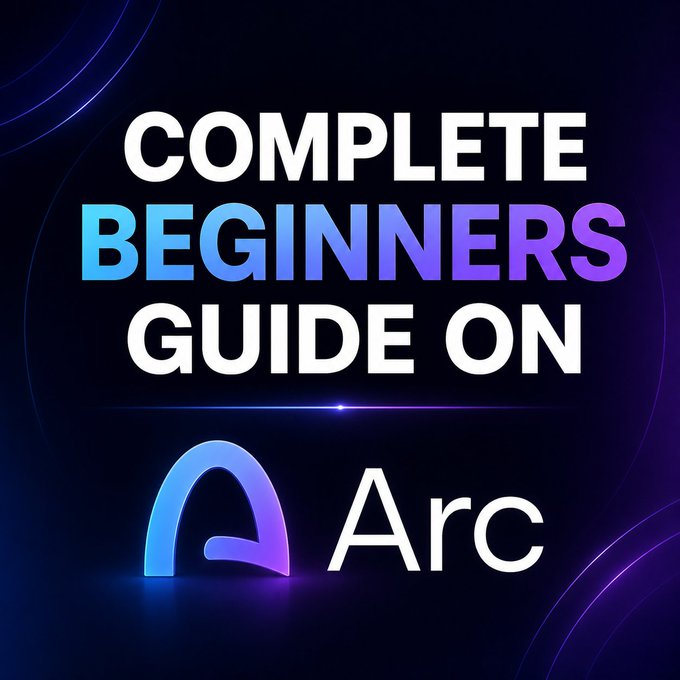 The image is an advertisement for an app called @arc that aims to help beginners learn about cloud computing platforms such as Arc, Google Cloud Platform (GCP), and Microsoft Azure by providing a simple guide. The app cover has a dark background with white text, displaying the app title and a small icon of an arc logo in light blue and purple colors.
