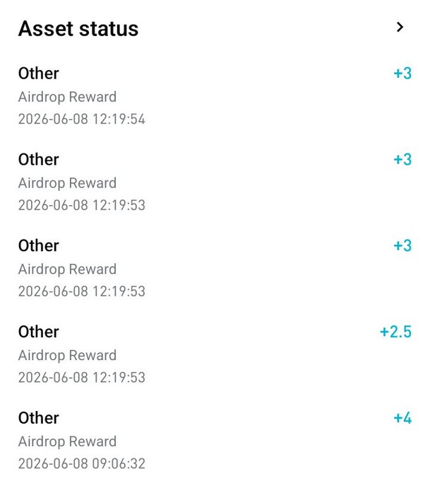 In the image, there are three lines of text displayed with a cell phone screen showing the asset status. The first line indicates that the user has collected airdrop rewards at least once. The second line shows a list of the rewards received, including an additional two rewards from this particular event. The third line highlights how consistent and diligent efforts contribute to progress in achieving these goals.