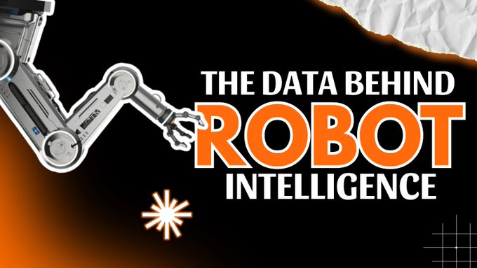 A title card with an image of a robotic arm, displaying the text 'THE DATA BEHIND ROBOT INTELLIGENCE' in white and orange lettering on a dark background.