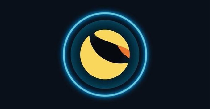 A digital logo featuring a yellow and black crescent design surrounded by glowing blue neon rings on a dark background.