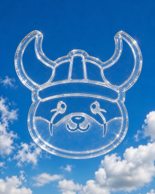 A transparent, glass-like inflatable viking helmet floats against a bright blue sky with scattered clouds, no visible text or numbers present. The image's combination of a playful costume prop and serene sky setting visually reinforces the "Built different" post, suggesting humor through an unexpected, head-in-the-clouds perspective.