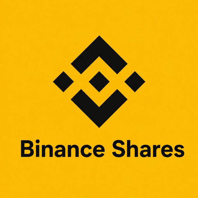 A yellow graphic featuring the black Binance diamond logo above the text "Binance Shares" promotes a Binance Stocks token, aligning with the post's excitement about CZ's support for Binance-related trading and the trader's investment in a new token paired with QQB.