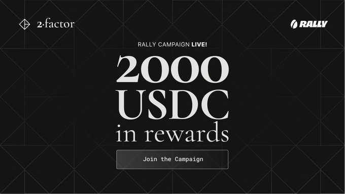 A promotional banner for a Rally campaign by 2-factor advertising "2000 USDC in rewards" with a "Join the Campaign" button, unrelated to the post's discussion about long-term leveraged Bitcoin exposure decay.