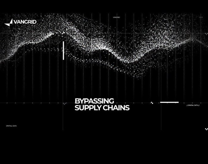A black graphic with the text 'VANGRID' in the top left and 'BYPASSING SUPPLY CHAINS' in the center, featuring a wave-like scatter plot design.