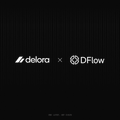 The image features a black background with white text that reads "Delora x DFlow". The text is positioned above and below each other, creating a sense of balance within the composition. Below the text, there's an image of a clock face, which adds visual interest to the overall design. The combination of these elements creates a cohesive and visually appealing layout for the post.