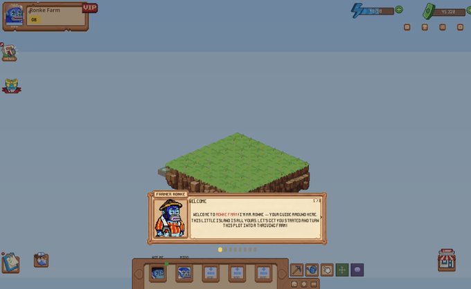 The image shows a computer screen with a game interface, featuring a character named Ronkettara from a video game. The game has a blue background and a green island in the center of the screen. There are several other characters visible on the screen as well. The text "Welcome to Ronkettara" is displayed at the top of the image, indicating that this is a welcome message for the player.