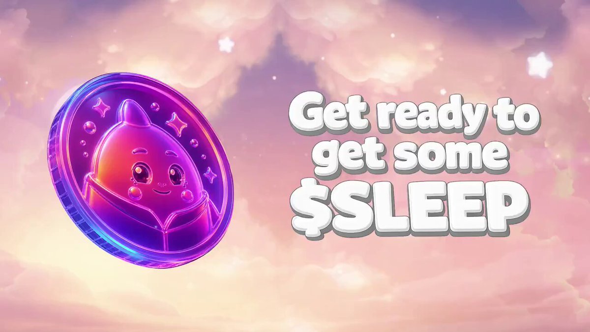 The image shows a purple coin with a cute face and text that reads "Get ready to get some sleep" written below the coin. The text appears to be an advertisement for a project related to cryptocurrency or gaming, possibly offering a token called @SLEEP which can be used to access rewards or features in a game or virtual currency platform.