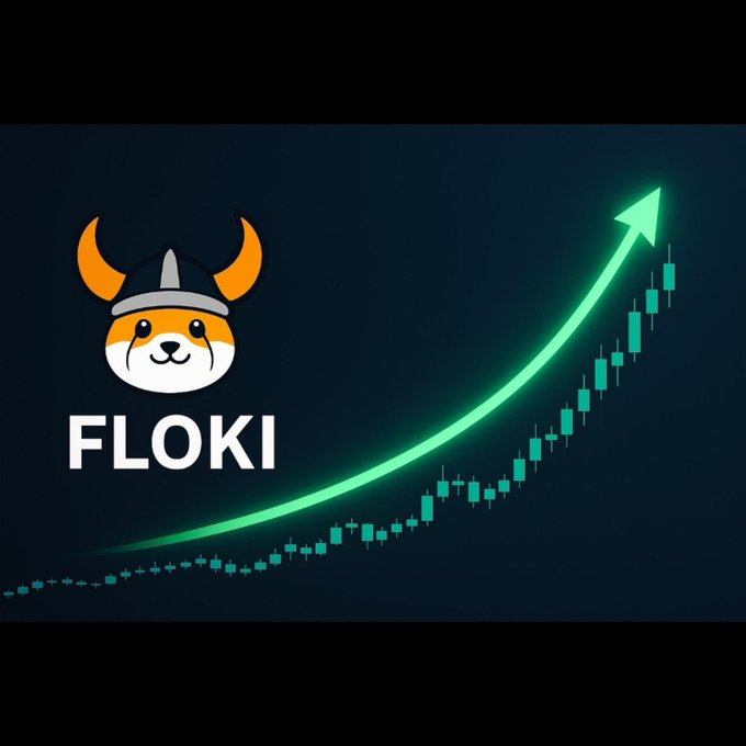 The image features the FLOKI cryptocurrency logo—a Shiba Inu dog wearing a Viking helmet—alongside a green candlestick chart with an upward-curving arrow, symbolizing a rising price trend. This visual reinforces the post's message of perseverance and conviction during market downturns, illustrating how FLOKI has endured while other projects faded, with the bullish chart hinting at a potential rally for those who held or bought during uncertain times.
