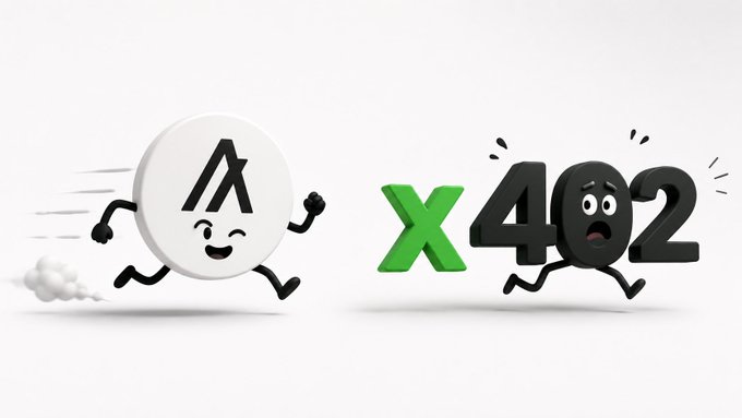 A cheerful Algorand (ALGO) coin mascot energetically chases a panicked "x402" character being multiplied — symbolizing Algorand's $100,000 Global x402 Challenge to incentivize developers building the best x402 endpoint, running from July to early October.