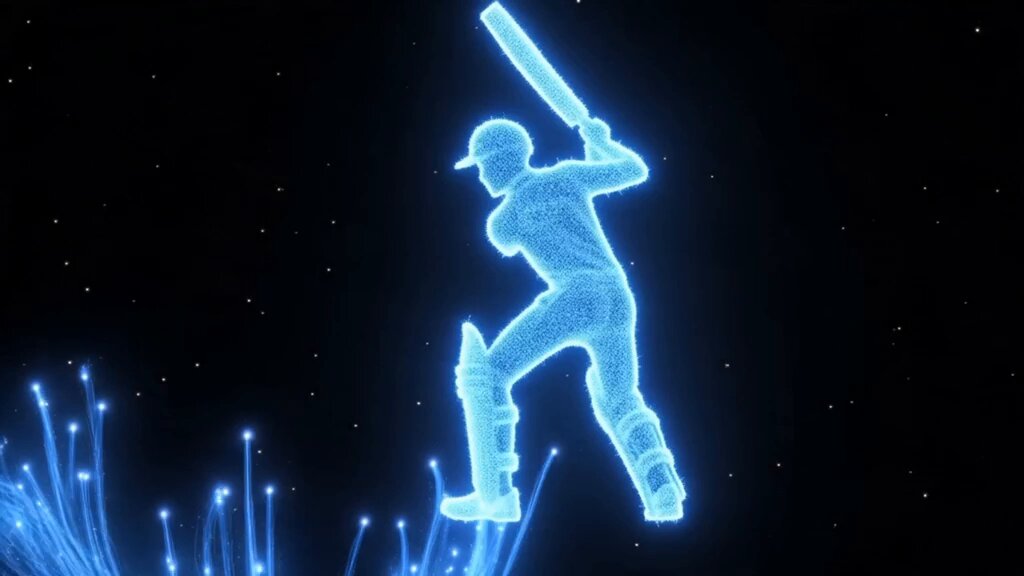 The image features a graphic of a person holding a cricket bat, which appears to be made out of lines and stars arranged around them, creating a 3D effect or an animation. The text above and below the image reads "Cricket is the world's #2 sport. 2.5B fans. Now, coming on-chain. Mugafi and Tenset are bringing the first sport-IP RWA opportunity to @avax , backing The @glasgowcosmic, a founding franchise in the ICC-sanctioned European T20 Premier League.".