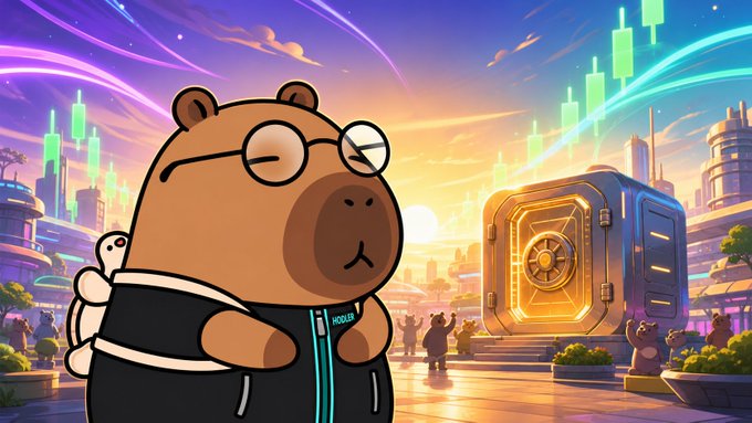 The image features a cartoon bear wearing glasses and a jacket, standing in front of a cityscape with various buildings including one that has a large coin slot attached to its facade. The text in the image appears to be about investment strategies or financial news, as indicated by phrases such as "GM Legends!" and "spot SOL ETFs are still pulling steady inflows". It seems like there is an ongoing discussion related to investments or currency trends.