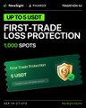 An advertisement reading 'FIRST-TRADE LOSS PROTECTION 1,000 SPOTS' with a 'Get Trade Extention 1 USDT' offer and a shield icon.