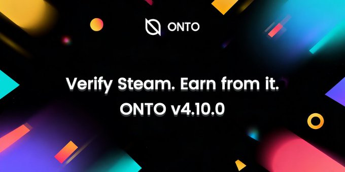 The image features a colorful banner with text that reads "Verify Steam. Earn from it. ONTO 4.0.V4.0". The banner also includes an image of a cartoon character, possibly representing a person or a company logo. The text on the banner encourages users to participate in a contest and rewards those who do so by offering them a prize.