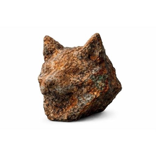 A rough, rust-colored mineral specimen or rock photographed against a plain white background.