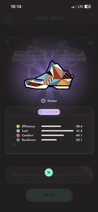 The image shows an app screen displaying a shoe mint, which is a type of shoe cleaning service that can be used to clean and maintain shoes. The app has a rating system with stars next to different types of shoes, indicating their quality or effectiveness in cleaning. There are two pairs of shoes on the screen - one pair is brown and white, while the other pair is blue and orange. The app also provides information about the shoe mint's ratings for each type of shoe it can clean.