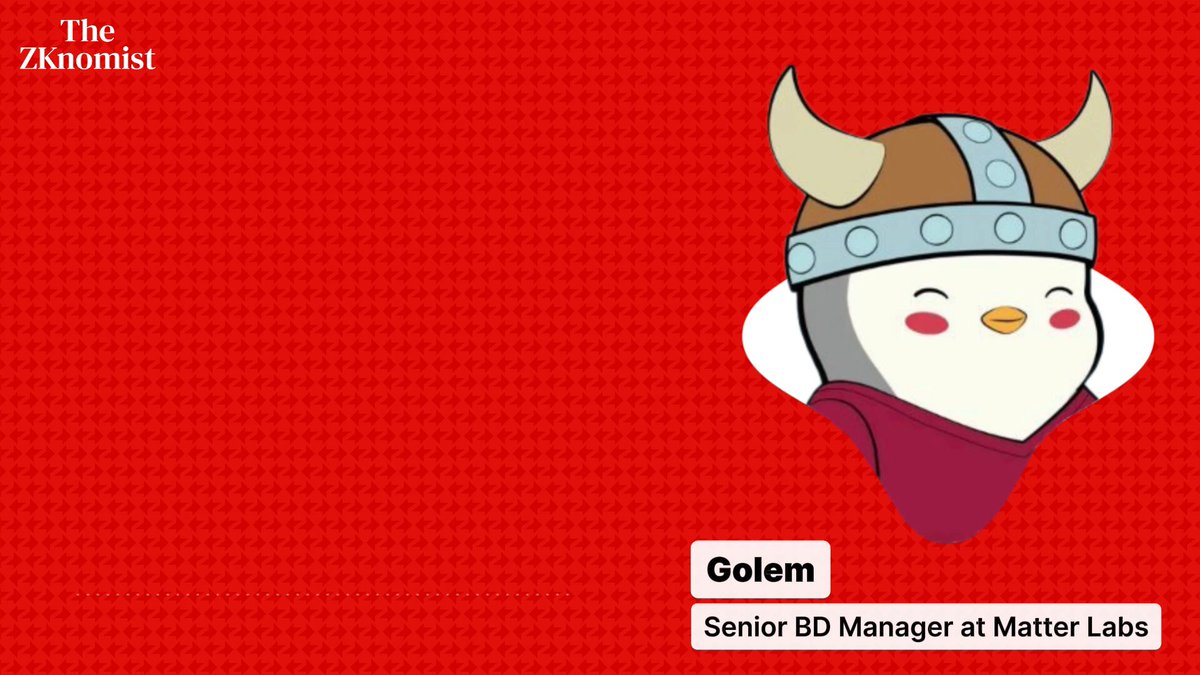 The image features a cartoon penguin wearing a helmet with horns, sitting against a red background. The text "The v31 upgrade is huge for @ZKsync to achieve an interconnected ecosystem. Bridges will no longer be needed. Every bank, institution, company, and even small businesses will be able to communicate. All in one network." is displayed above the penguin's head.