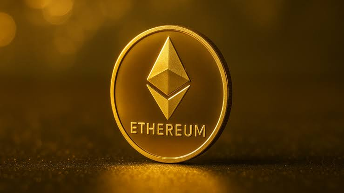 A gold Ethereum coin prominently displays the "ETHEREUM" text and its iconic diamond-shaped logo against a dark, warm-toned background, symbolizing the cryptocurrency's enduring value. The polished, premium presentation reinforces the post's message about $ETH being a foundational settlement layer deserving stronger conviction than current cautious sentiment suggests.