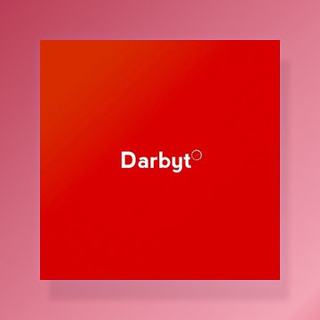 A red square logo on a pink background with the white text 'Darbyt' and a small copyright-style circle symbol.
