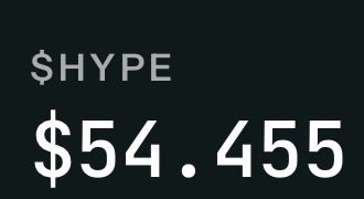A dark screen displays '$HYPE' above a large monetary value of '$54.455', likely representing a cryptocurrency or token price.