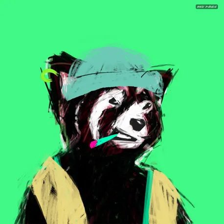 A digital painting of an anthropomorphic animal wearing a teal headband and a yellow shirt, smoking a cigarette against a bright green background.