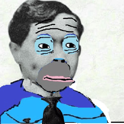 A digitally altered, crudely drawn image of a man (resembling Todd Howard) with sad, exaggerated blue eyes and a frowning mouth, wearing a blue shirt and black tie.